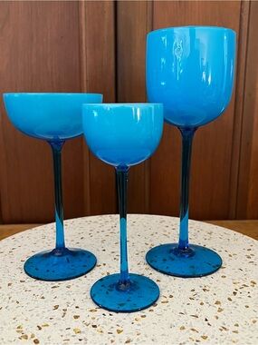 Set of 3 Carlo Moretti Blue Cased Wine Glasses